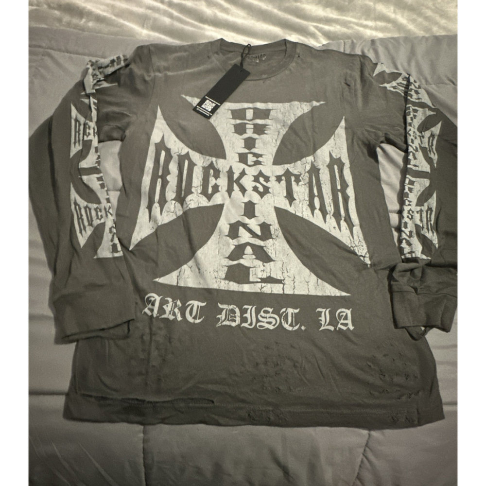 New Rockstar Original Distressed Chopper Style Long Sleeve T-Shirt Size Small - Picture 3 of 6